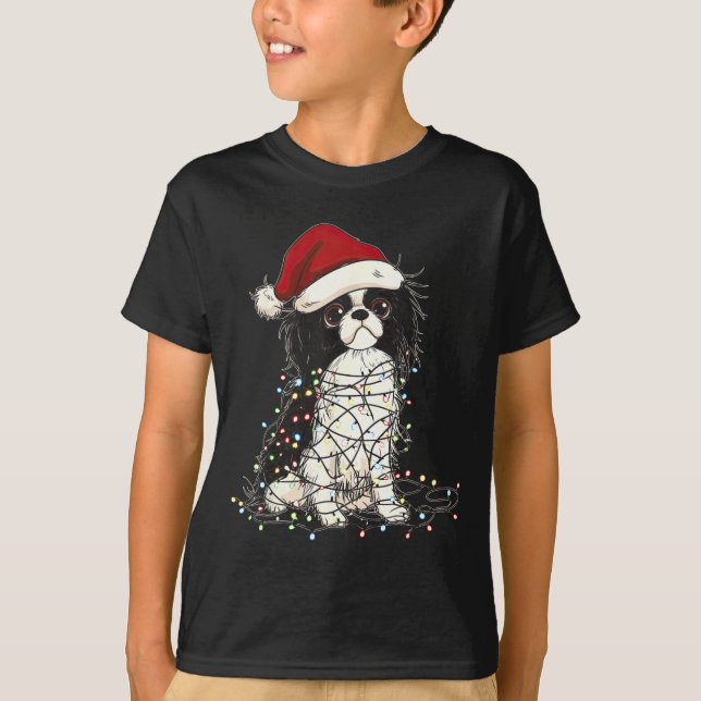 Funny Japanese Chin Christmas Graphics Dog Lights  T-Shirt (Vorderseite)
