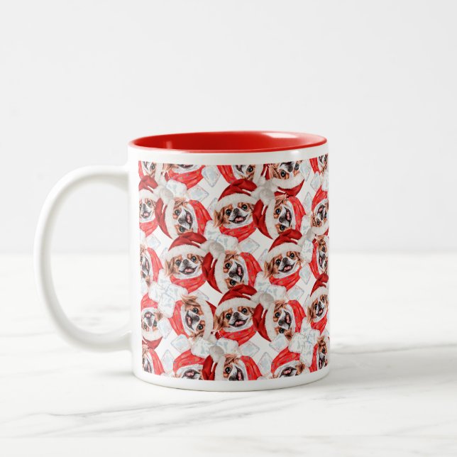 Funny Japanese Chin Christmas Pattern Zweifarbige Tasse (Links)
