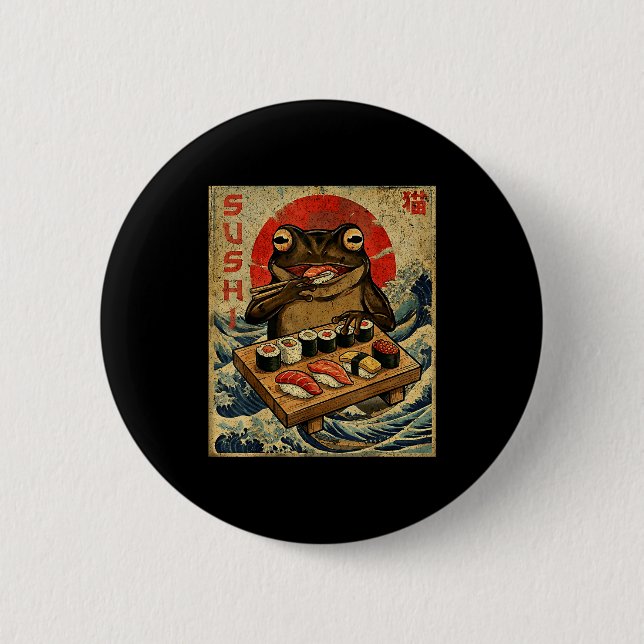 Funny Japanese Kawai Frog Pun Food Frog Humor Sush Button (Vorderseite)