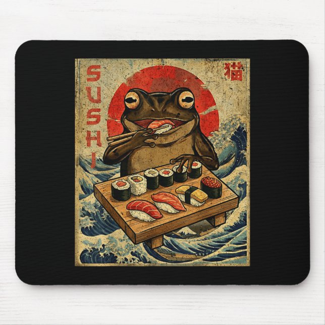 Funny Japanese Kawai Frog Pun Food Frog Humor Sush Mousepad (Vorne)
