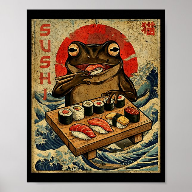 Funny Japanese Kawai Frog Pun Food Frog Humor Sush Poster (Vorne)
