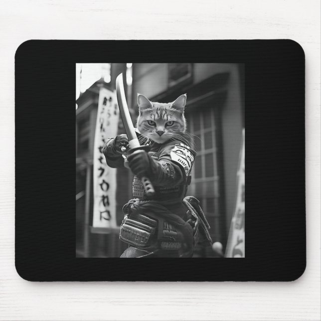 Funny Japanese Samurai Cat Meme Martial Arts Vater Mousepad (Vorne)