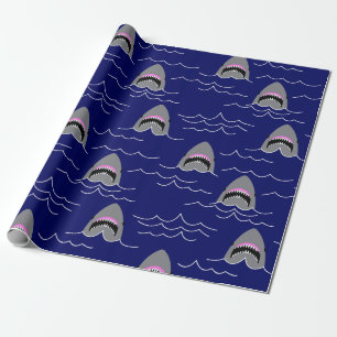 Funny Jaws Cartoon Sharks Gemustert Geschenkpapier