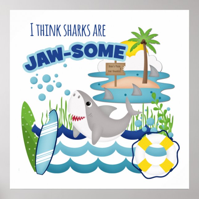 Funny Jawsome Shark Surfboard Beach Kids' Poster (Vorne)