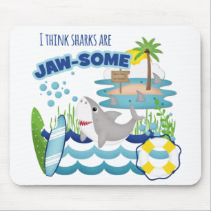 Funny Jawsome Shark Surfboard Mousepad