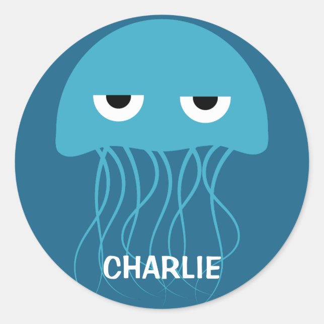 Funny Jellyfish individuelle Name Aufkleber (Vorderseite)