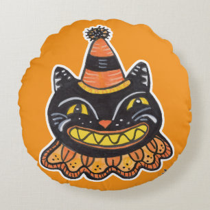 Funny Jester Vintag Halloween Karneval Fun Cat Rundes Kissen