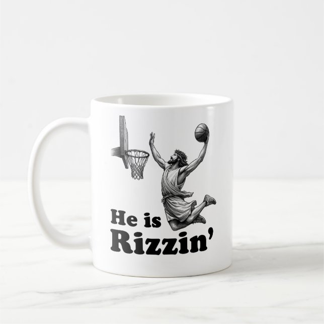 Funny Jesus Basketball - Er ist Rizzin' Kaffeetasse (Links)