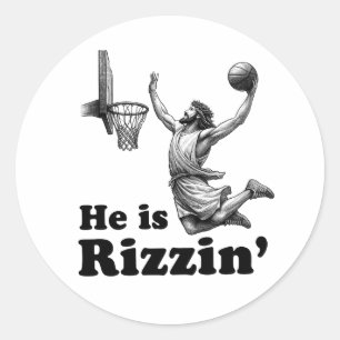 Funny Jesus Basketball - Er ist Rizzin' Runder Aufkleber