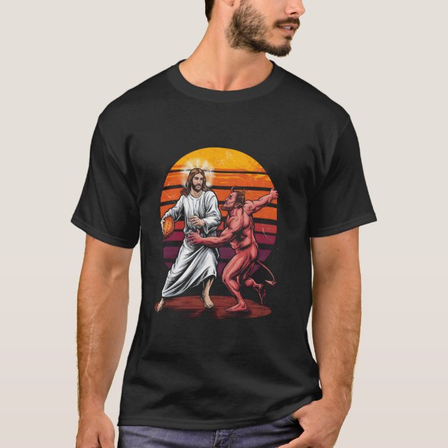 Funny Jesus Basketball überquert den Teufel Chris T-Shirt (Vorderseite)