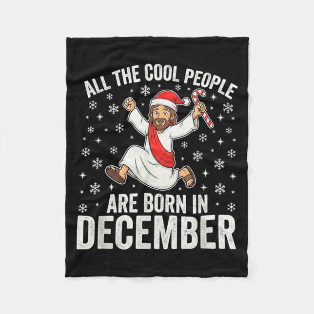 Funny Jesus Born In December Christmas Birthday Hu Fleecedecke (Vorderseite)