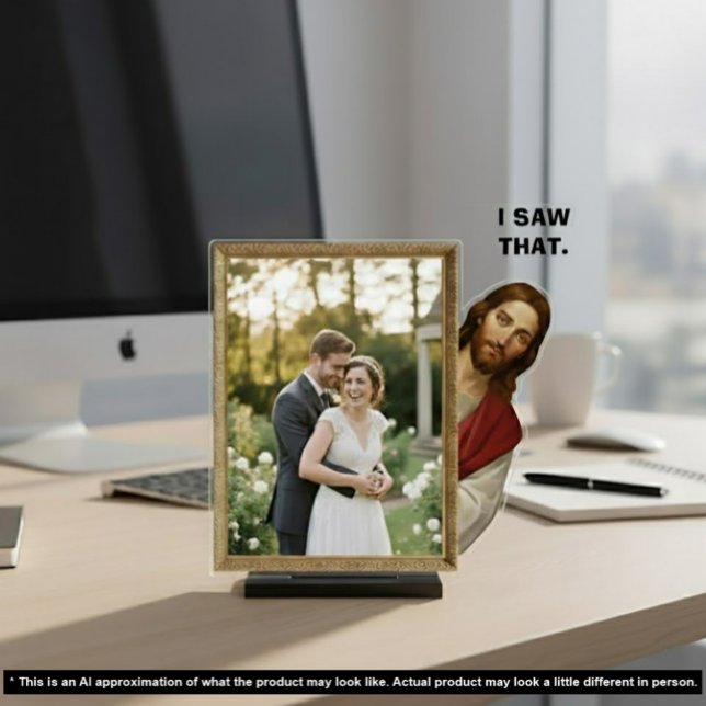 Funny Jesus I Saw That Joke 2D Desk Picture Frame Freistehende Fotoskulptur (I saw that Jesus photo frame - Funny meme humor - personalized customized personal custom picture)