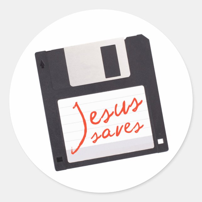 Funny Jesus Rette auf Diskette Runder Aufkleber (Vorderseite)