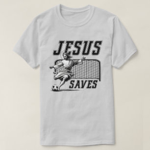 Funny Jesus Rette und erzielt Fußballziele T-Shirt