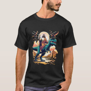 Funny Jesus Riding T Rex Dinosaur Meme Parody für T-Shirt