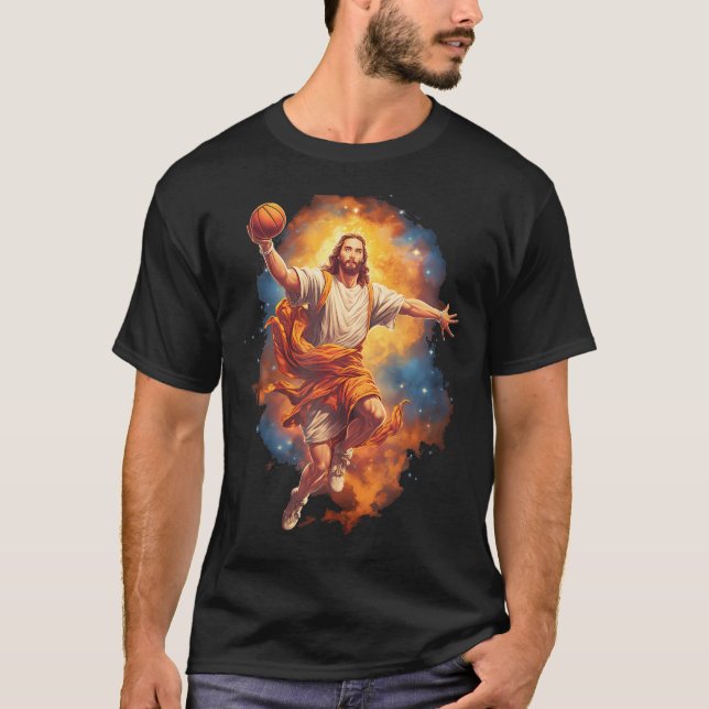 Funny Jesus spielt Basketball T-Shirt (Vorderseite)