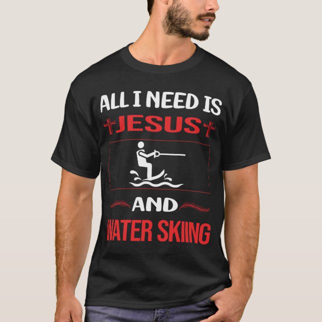 Funny Jesus Wasserski Skifahren Skifahren Skifahre T-Shirt (Vorderseite)