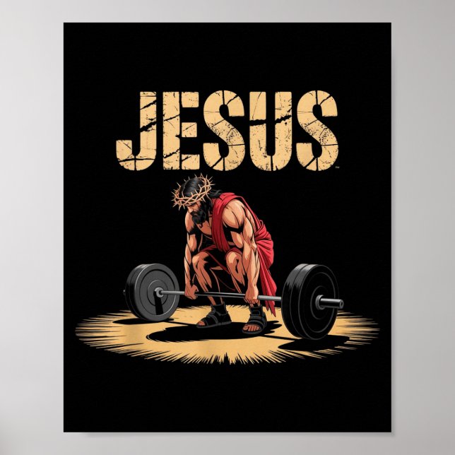 Funny Jesus Weightlifting Christian Gym Humor  Poster (Vorne)