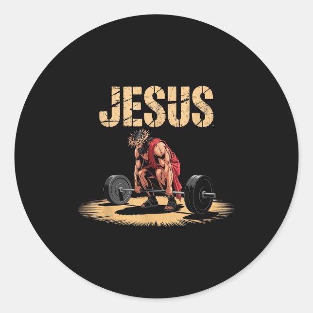 Funny Jesus Weightlifting Christian Gym Humor  Runder Aufkleber (Vorderseite)