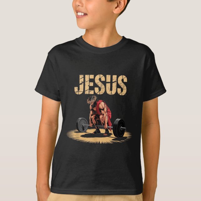 Funny Jesus Weightlifting Christian Gym Humor  T-Shirt (Vorderseite)