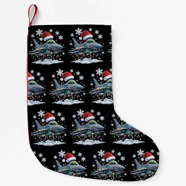 Funny Jet Fighter Military Christmas Holiday Xmas Kleiner Weihnachtsstrumpf (Vorderseite)