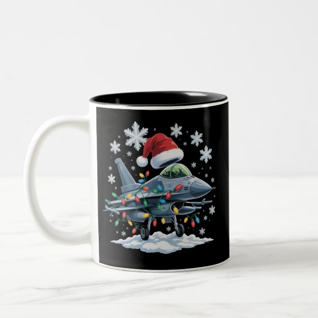 Funny Jet Fighter Military Christmas Holiday Xmas Zweifarbige Tasse (Links)