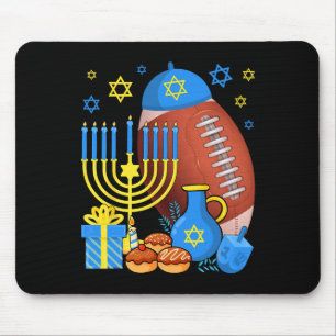 Funny Jewish Football Ball Menorah Happy Hanukkah Mousepad