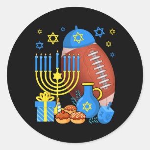 Funny Jewish Football Ball Menorah Happy Hanukkah Runder Aufkleber