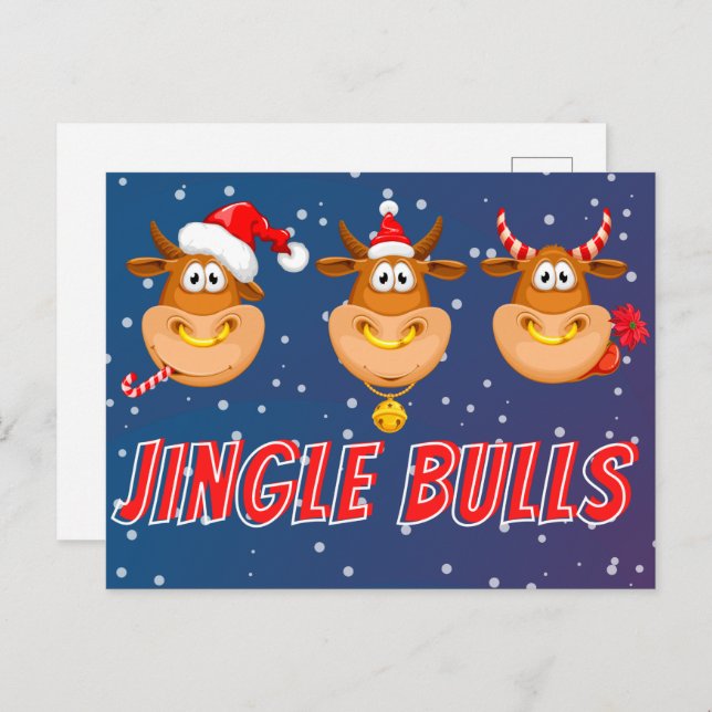 Funny Jingle Bulls Christmas Postcard Postkarte (Vorne/Hinten)