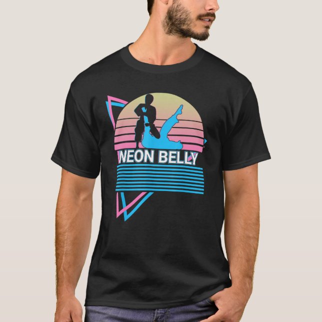 Funny Jiu Jitsu BJJ Retro Neon Belly T-Shirt (Vorderseite)