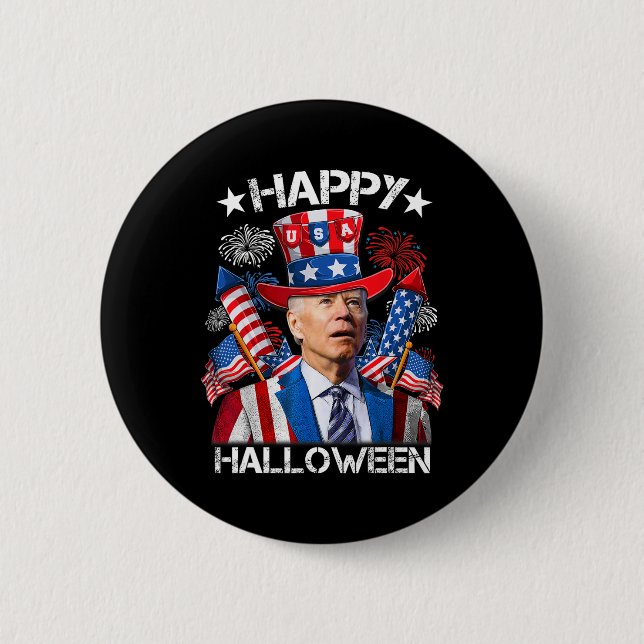 Funny Joe Biden 4. Juli Shirt Happy Halloween Button (Vorderseite)