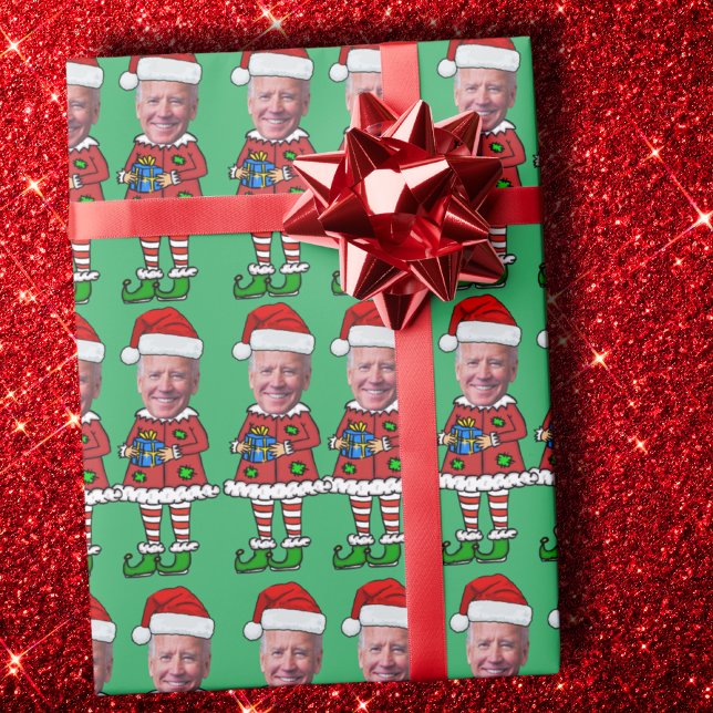 Funny Joe Biden Custom Face Foto Elf Weihnachten Geschenkpapier (Von Creator hochgeladen)