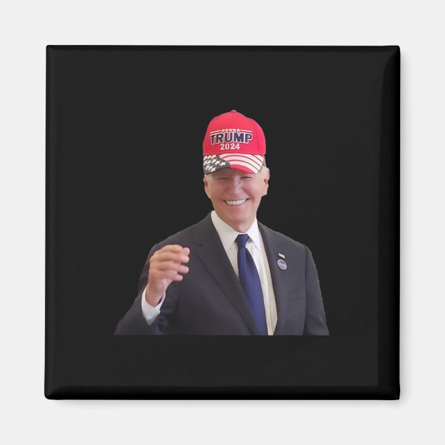 Funny Joe Biden Dons Trump 2024 Cap  Magnet (Vorne)