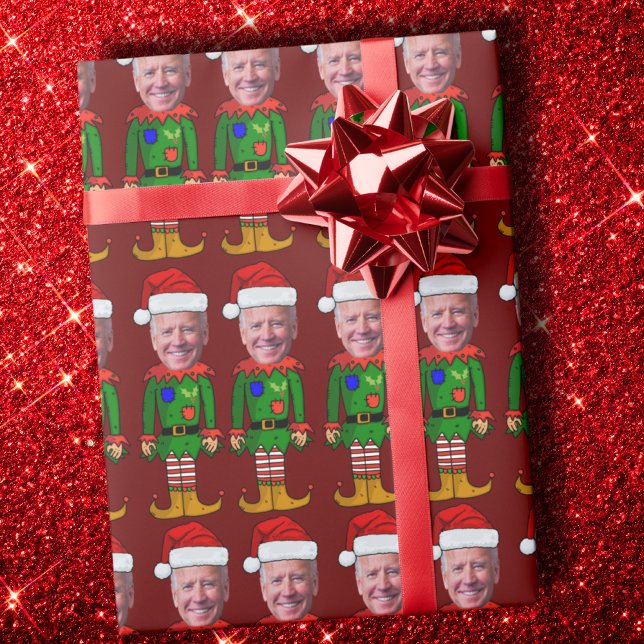 Funny Joe Biden Elf Custom Face Weihnachten Geschenkpapier (Von Creator hochgeladen)