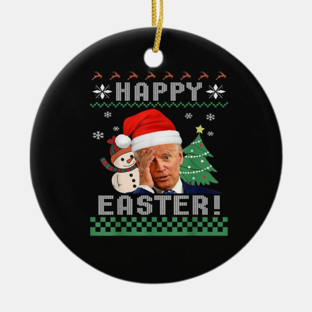 Funny Joe Biden Happy Oaster Ugly Christmas Keramik Ornament (Vorne)