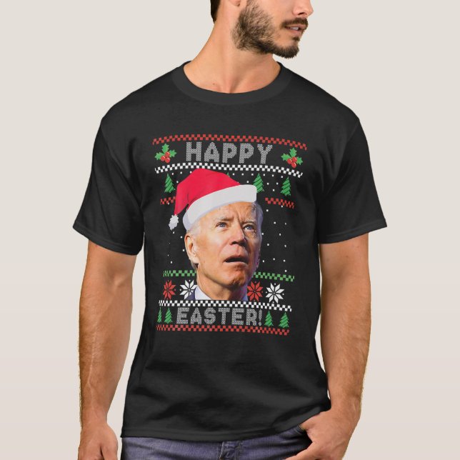 Funny Joe Biden Happy Oaster Ugly Christmas T-Shirt (Vorderseite)