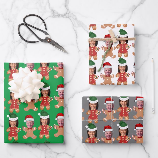 Funny Joe Biden Kamala Harris Face Gingerbread Geschenkpapier Set (Vorderseite)