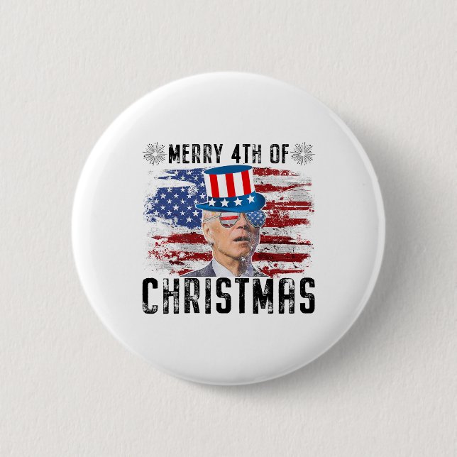 Funny Joe Biden Merry 4. Weihnachten 4. Juli Button (Vorderseite)