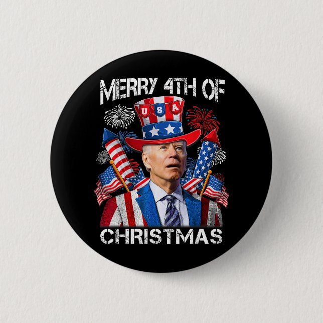 Funny Joe Biden Merry 4. Weihnachten 4. Juli Button (Vorderseite)