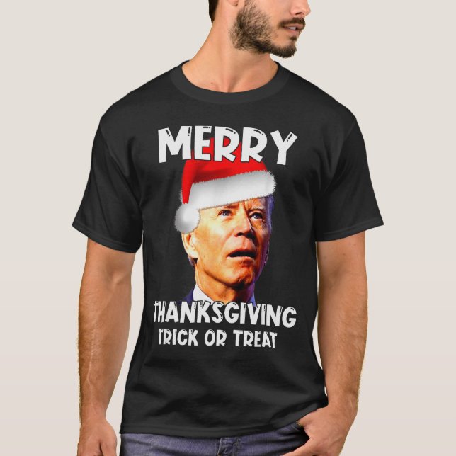Funny Joe Biden Santa Hat Merry Thanksgiving Chris T-Shirt (Vorderseite)