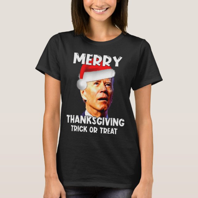 Funny Joe Biden Santa Hat Merry Thanksgiving Chris T-Shirt (Vorderseite)