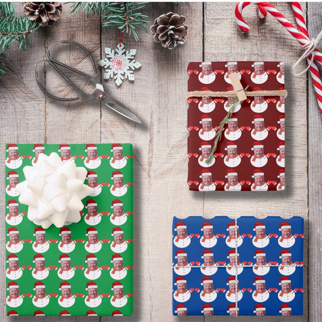 Funny Joe Biden Snowman Custom Face Foto Xmas Geschenkpapier Set (Von Creator hochgeladen)