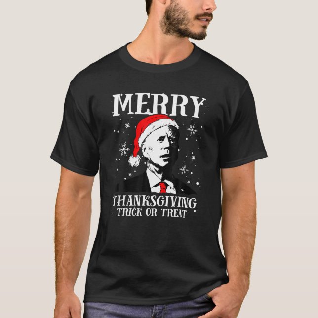 Funny Joe Biden Weihnachtsmannmütze Merry Erntedan T-Shirt (Vorderseite)