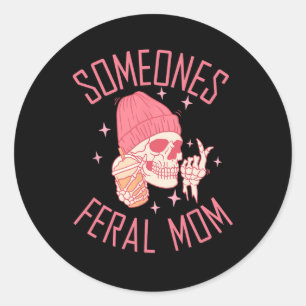 Funny Jones Feral Mama Halloween Skeleton Moth Runder Aufkleber