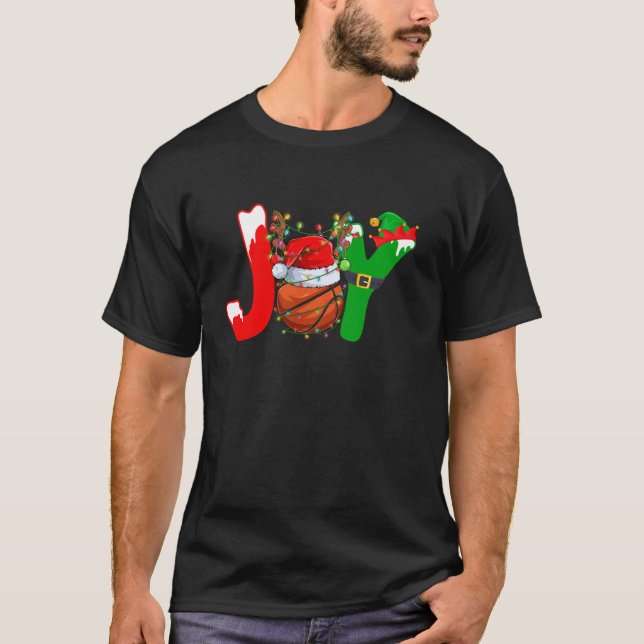 Funny Joy Basketball Santa Hat Reindeer Christmas  T-Shirt (Vorderseite)