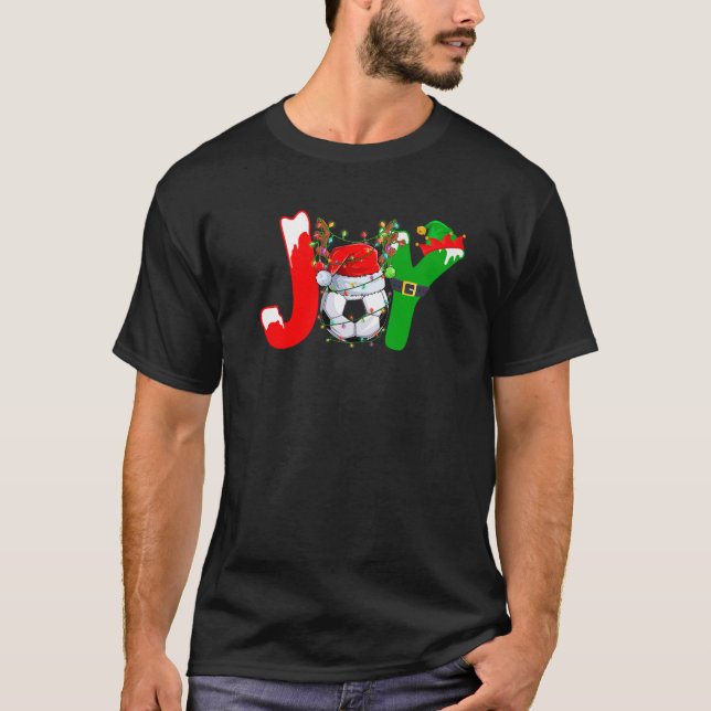 Funny Joy Soccer Santa Hat Reindeer Christmas Ligh T-Shirt (Vorderseite)
