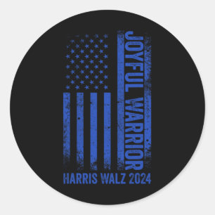 Funny Joyful Warrior Harris Waltz 2024 US-Flagge Runder Aufkleber