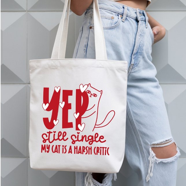 Funny Judging Cat Still Single Anti-Valentine Tragetasche (Von Creator hochgeladen)