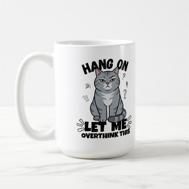 Funny Judgmental Grey Cat Illustration Kaffeetasse (Links)