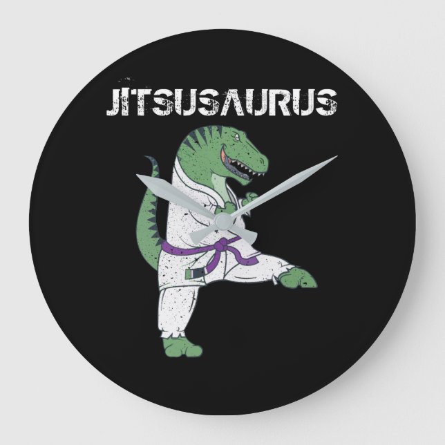 Funny Jujitsu, T-Rex Jiu Jitsu Black Belt Geschenk Große Wanduhr (Vorderseite)